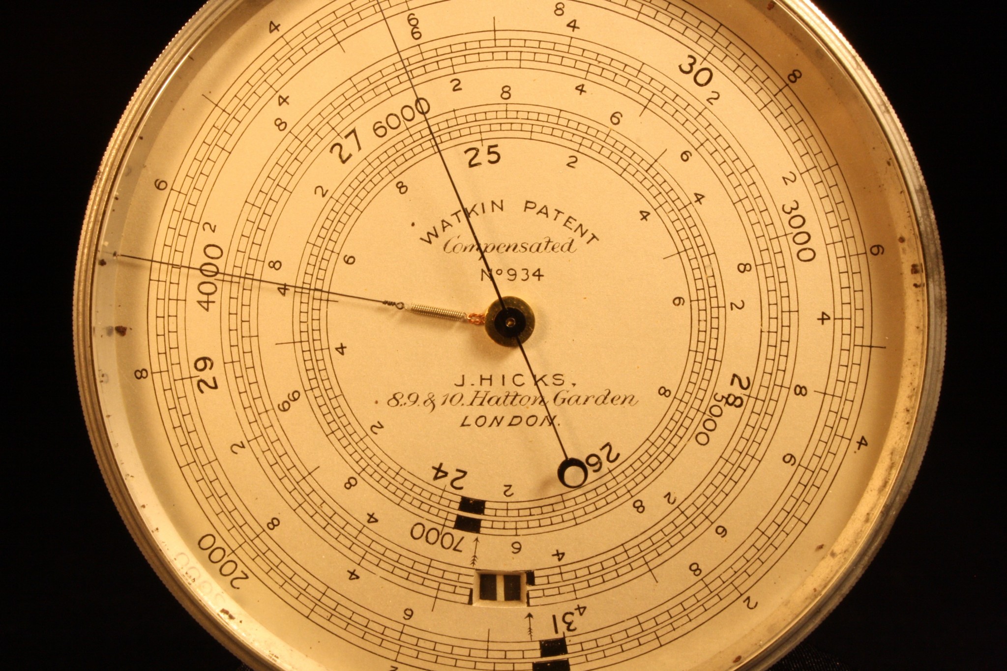 WATKIN PATENT EXTENDED SCALE BAROMETER ALTIMETER BY HICKS No 934 C1890 WATKIN PATENT EXTENDED SCALE BAROMETER ALTIMETER BY HICKS No 934 C1890