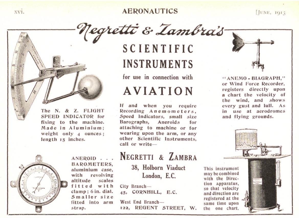 Advert for Negretti & Zambra Aviation Altimeter c1912