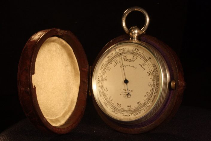 SILVER POCKET BAROMETER ALTIMETER BY HICKS No 7702 WITH CASE BY OLIVER c1905 - Reserved
