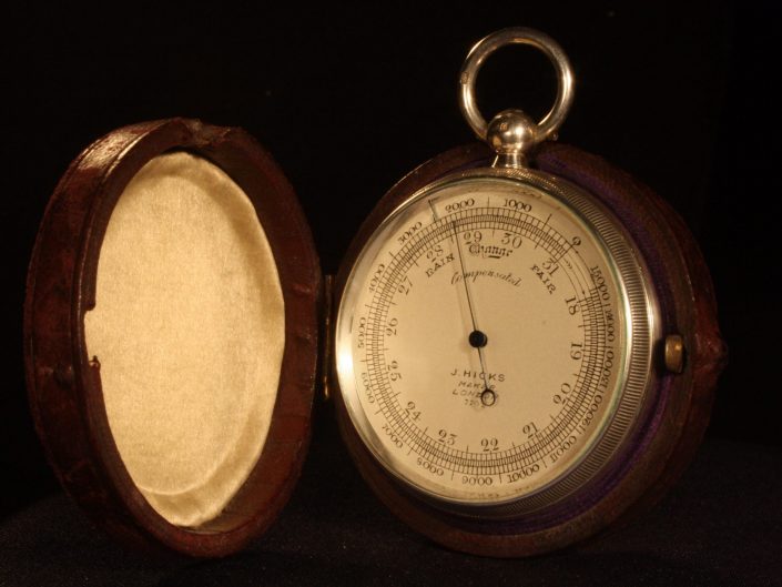 SILVER POCKET BAROMETER ALTIMETER BY HICKS No 7702 WITH CASE BY OLIVER c1905