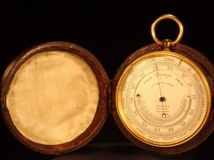 POCKET BAROMETER ALTIMETER WITH THERMOMETER BY HICKS No 10006 c1910 - Sold