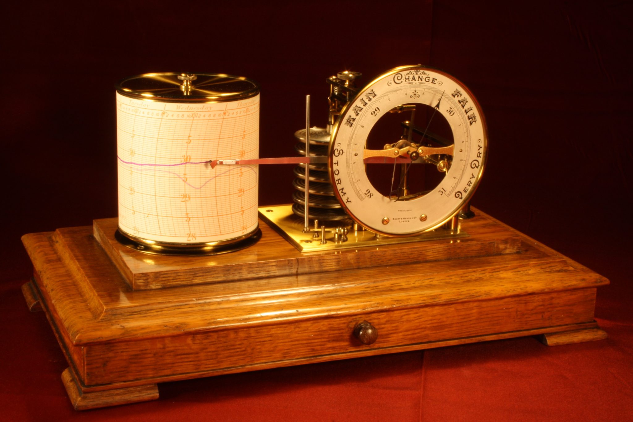 Image of Drum Barograph & Barometer by Short & Mason c1920