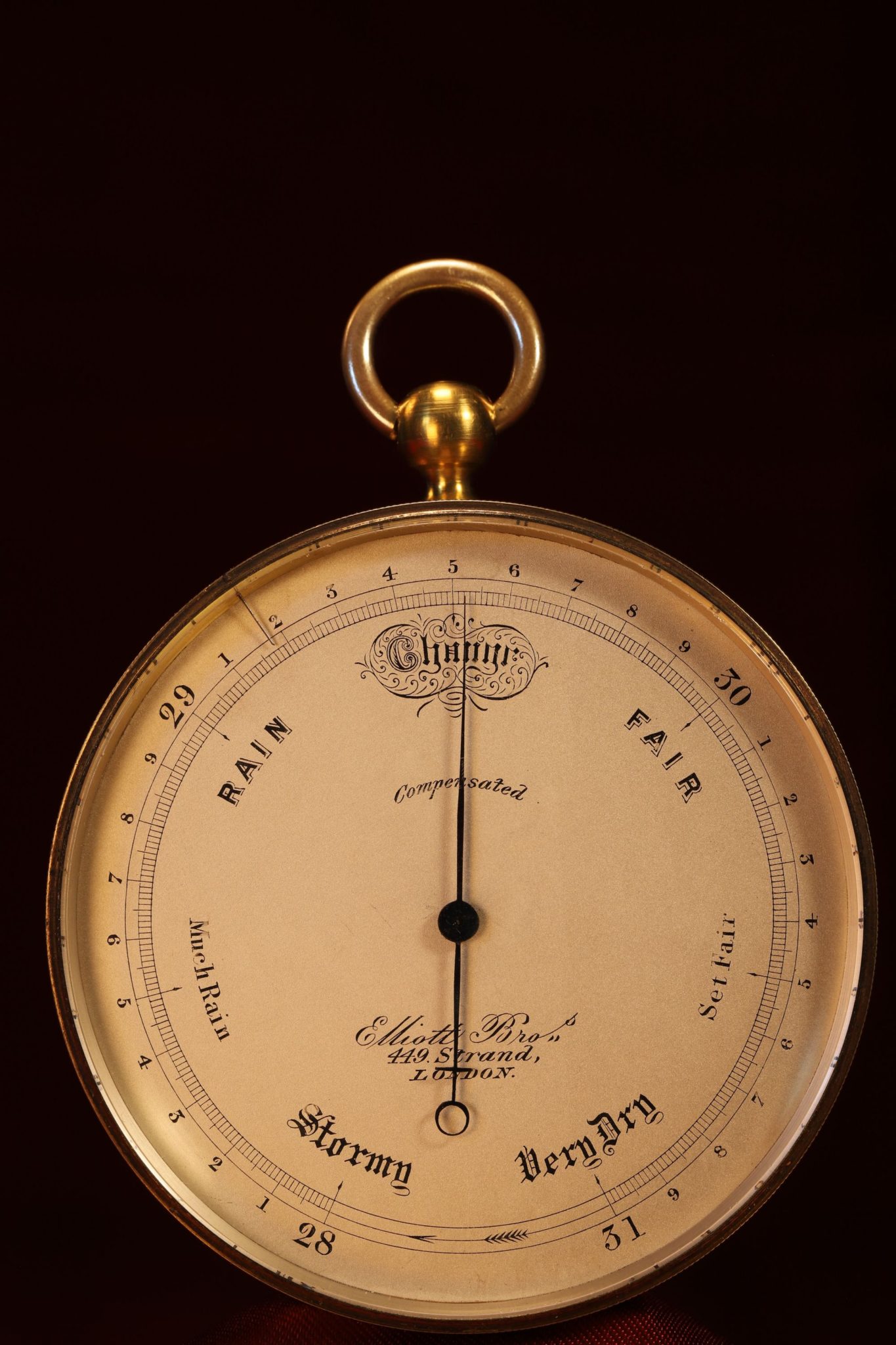 Image of Antique Pocket Barometer with Very Unusual Double Fusee by Elliott Brothers c1870