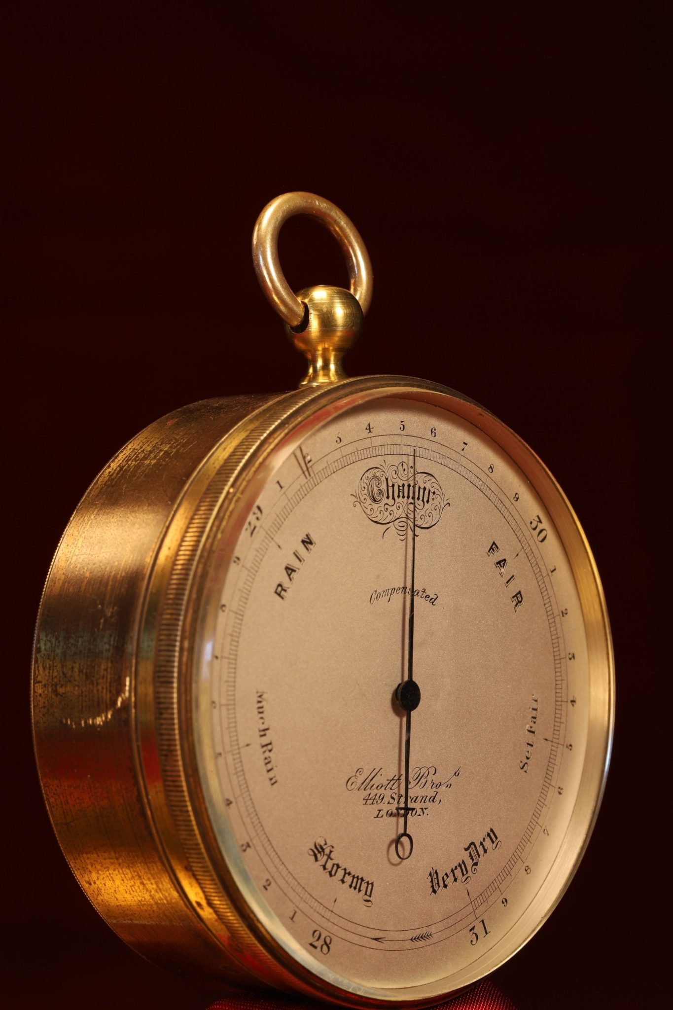 Image of Antique Pocket Barometer with Very Unusual Double Fusee by Elliott Brothers c1870
