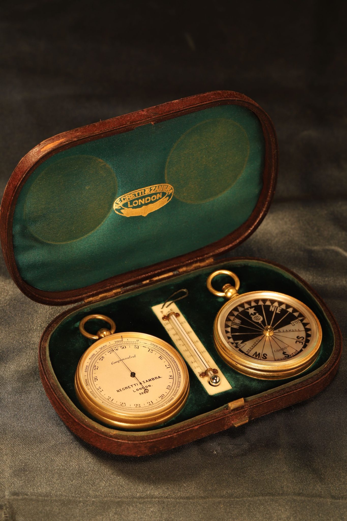 Image of Negretti & Zambra Pocket Barometer Travel Compendium No 9886 c1905