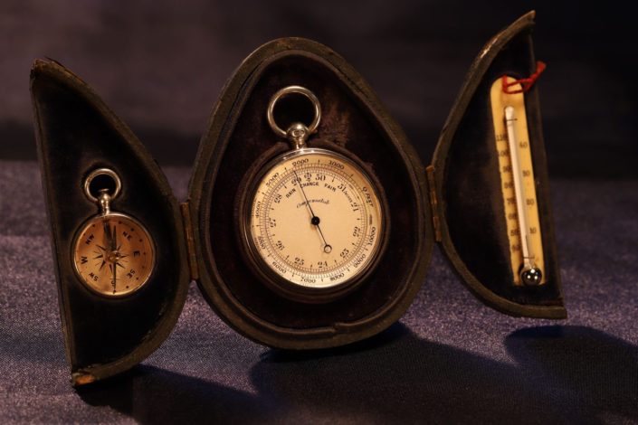 MINIATURE SILVER POCKET BAROMETER COMPENDIUM WITH CASES BY NIGHTINGALE c1895