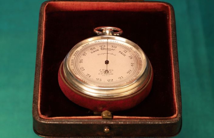 SILVER POCKET BAROMETER BY HICKS No 9970 WITH CASE BY OLIVER c1912