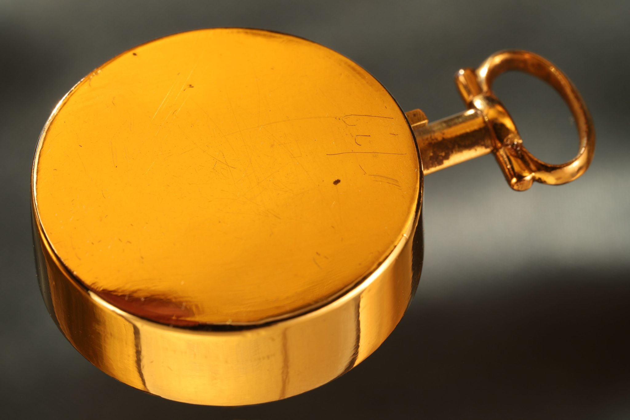 Image of Miniature Long Necked Gilt Brass Compass in Case c1800