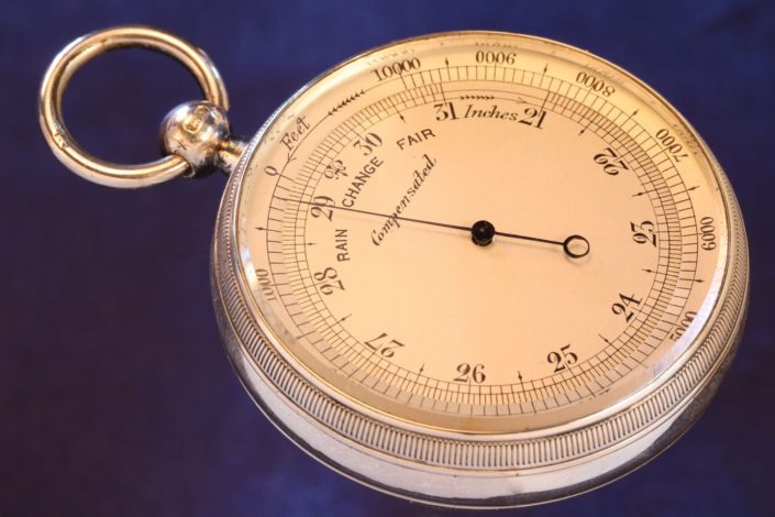 SILVER POCKET BAROMETER BY NEGRETTI & ZAMBRA WITH CASE BY OLIVER c1908