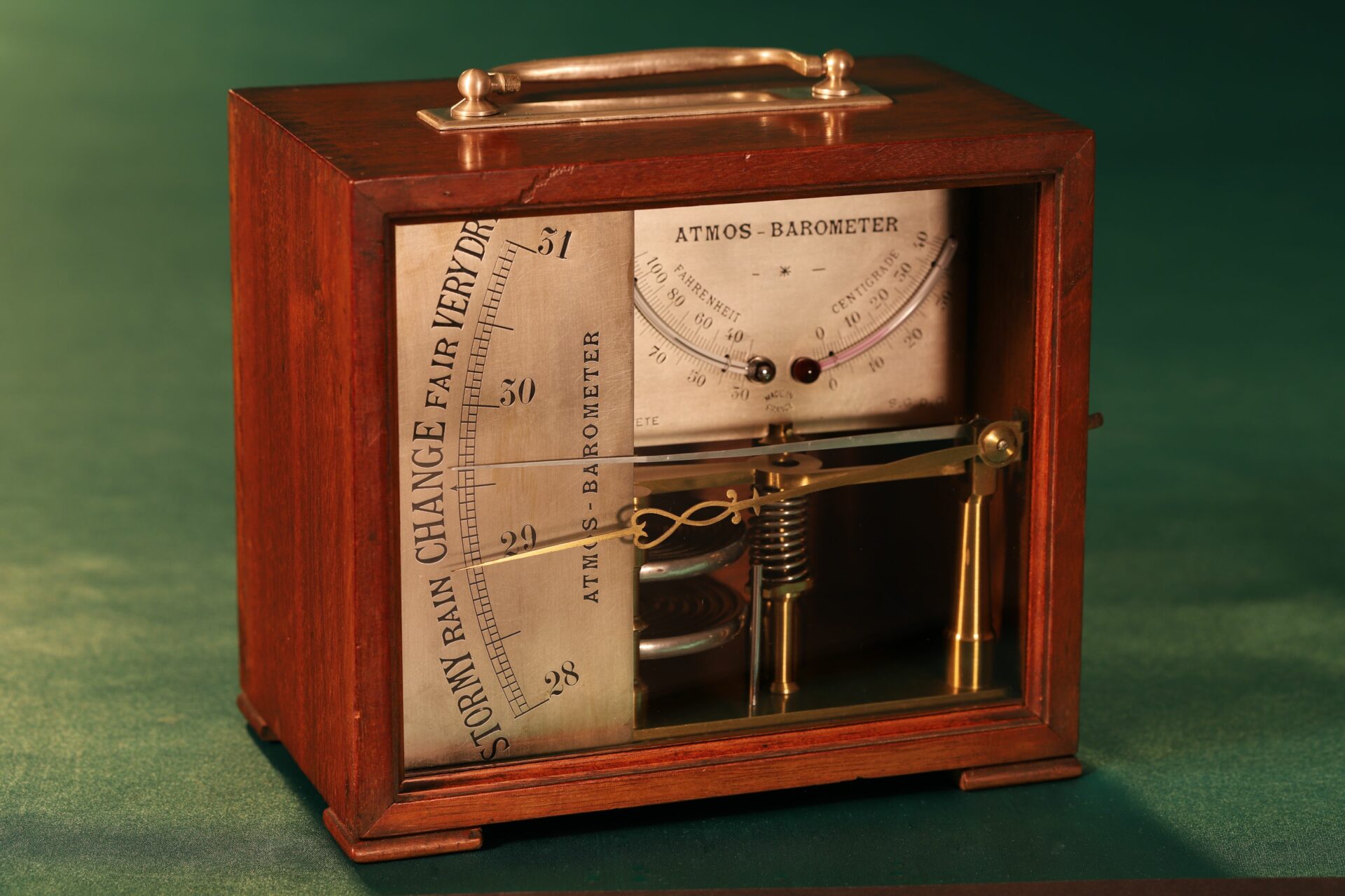 Image of the cased French Atmos Barometer c1875 taken from the left