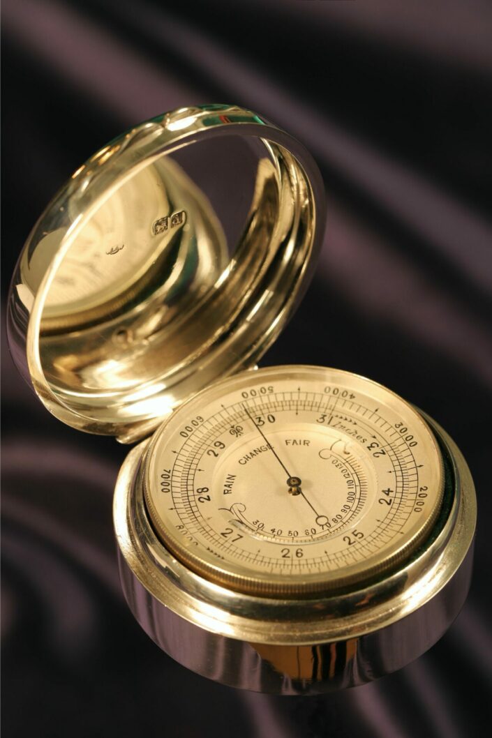 SILVER POCKET BAROMETER WITH THERMOMETER BY THORNHILL c1899