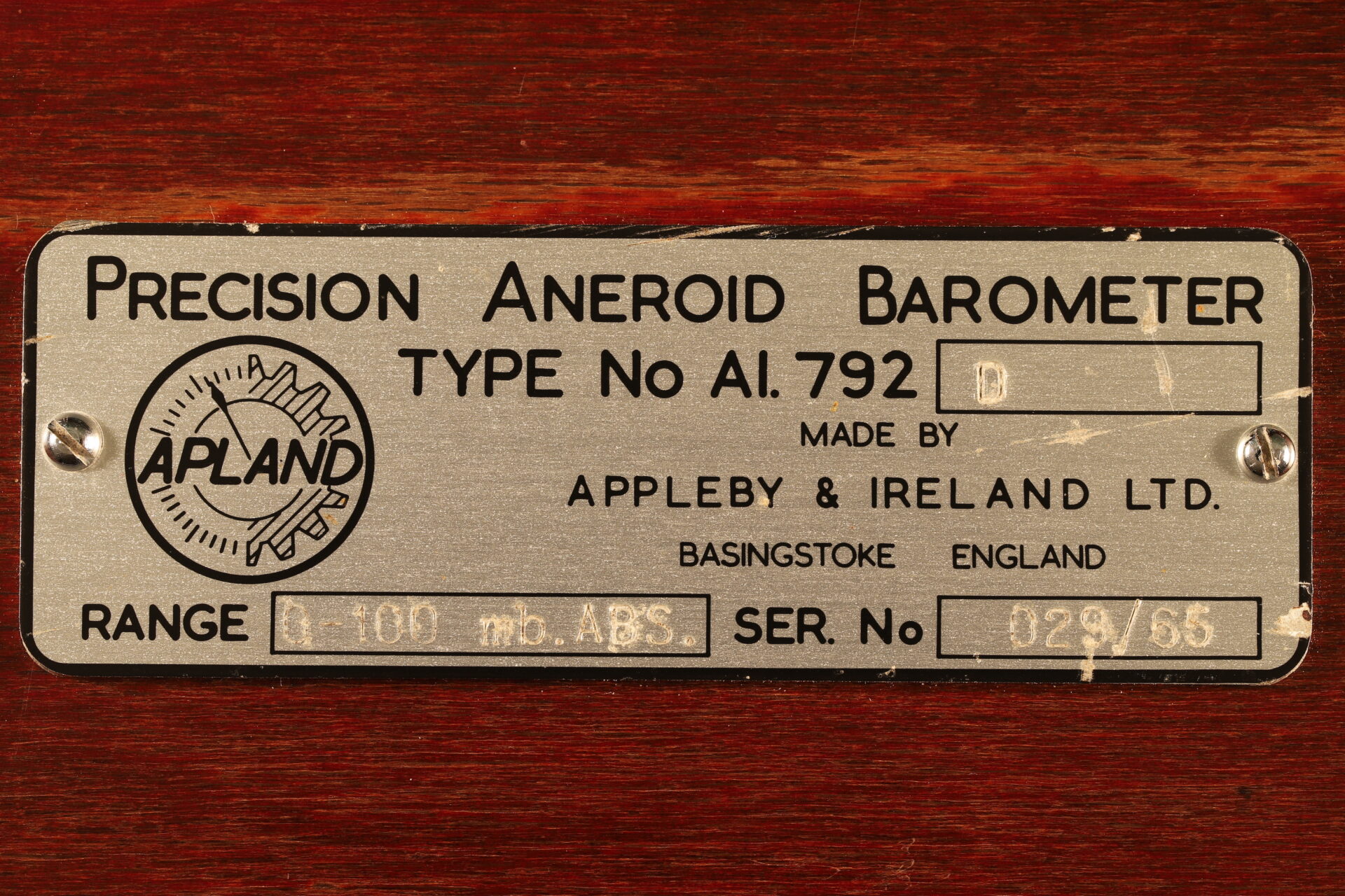 Appleby & Ireland Precision Barometer Type AL 792_22