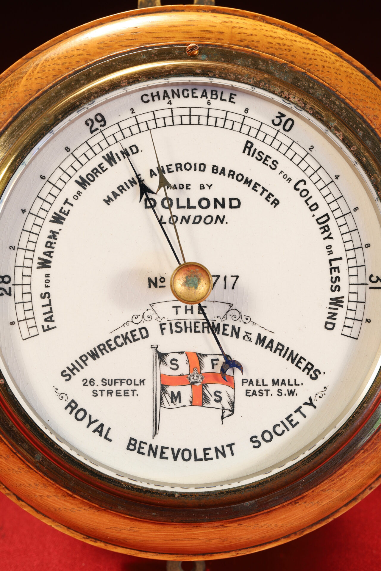 Image of dial from Dollond Shipwrecked Mariners Society Barometer No 717 c1895