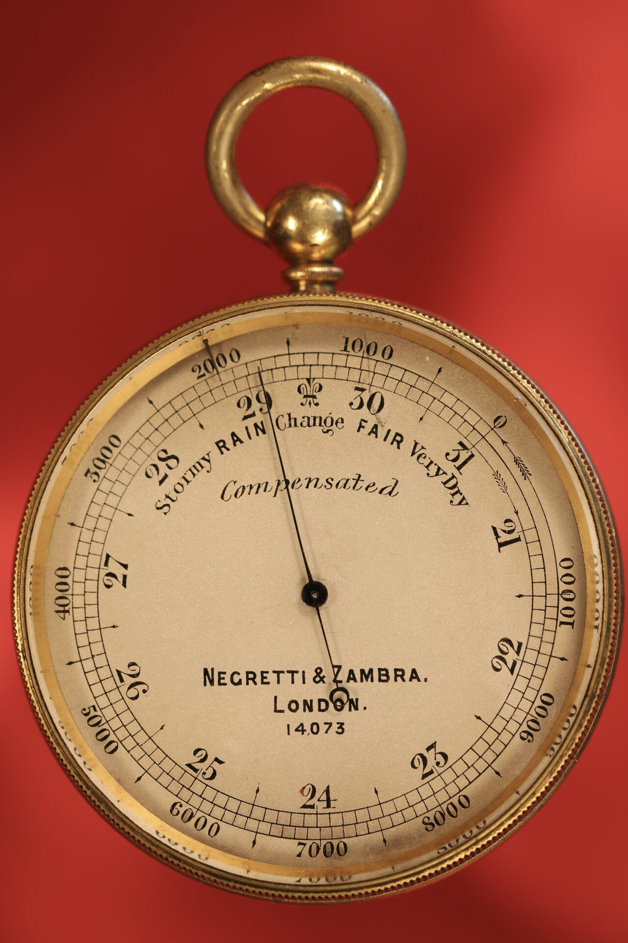 Front of pocket barometer from Negretti & Zambra Compendium Pocket Barometer Compendium No 14073 c1890