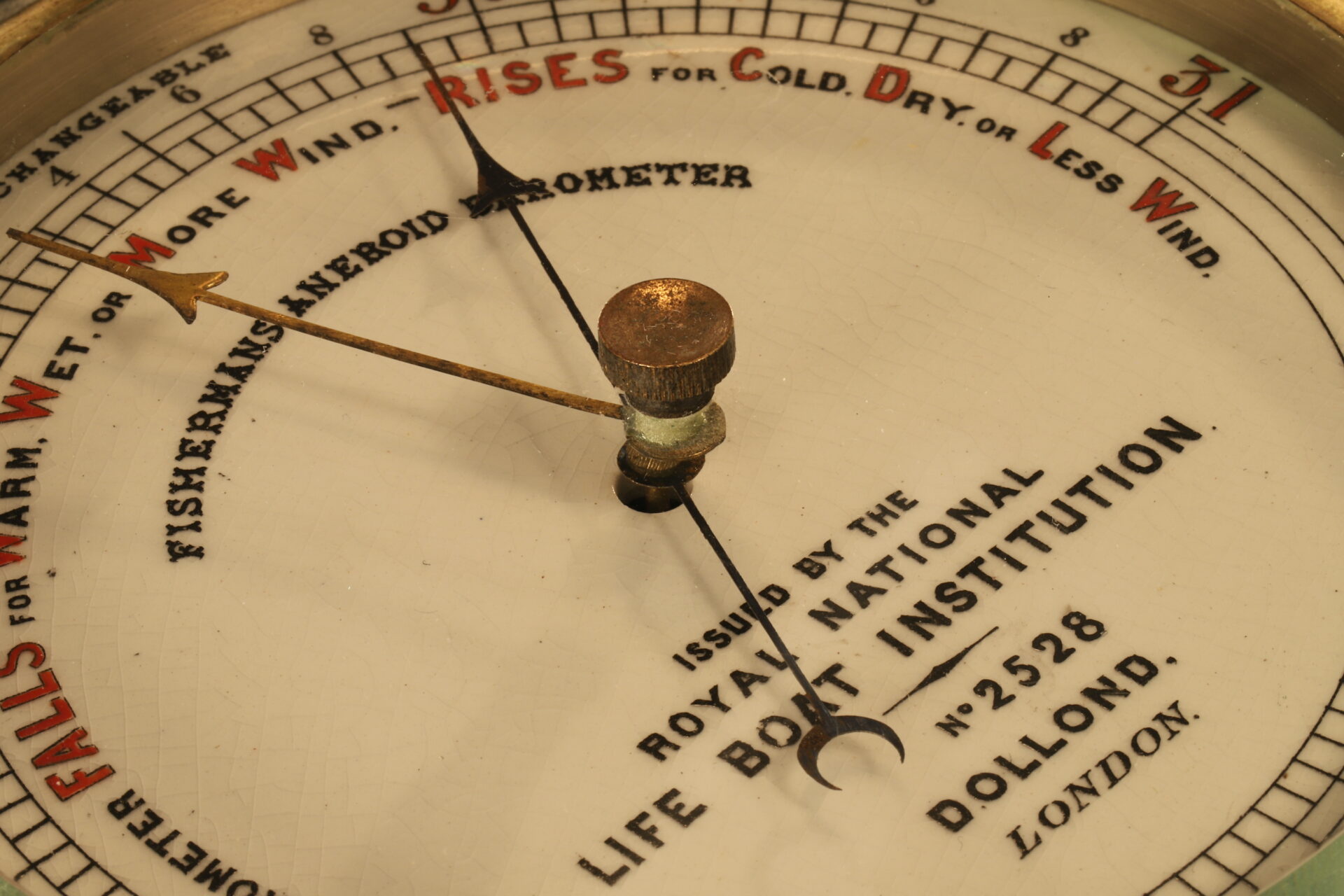 Close up of dial from Dollond RNLI Barometer No 2528