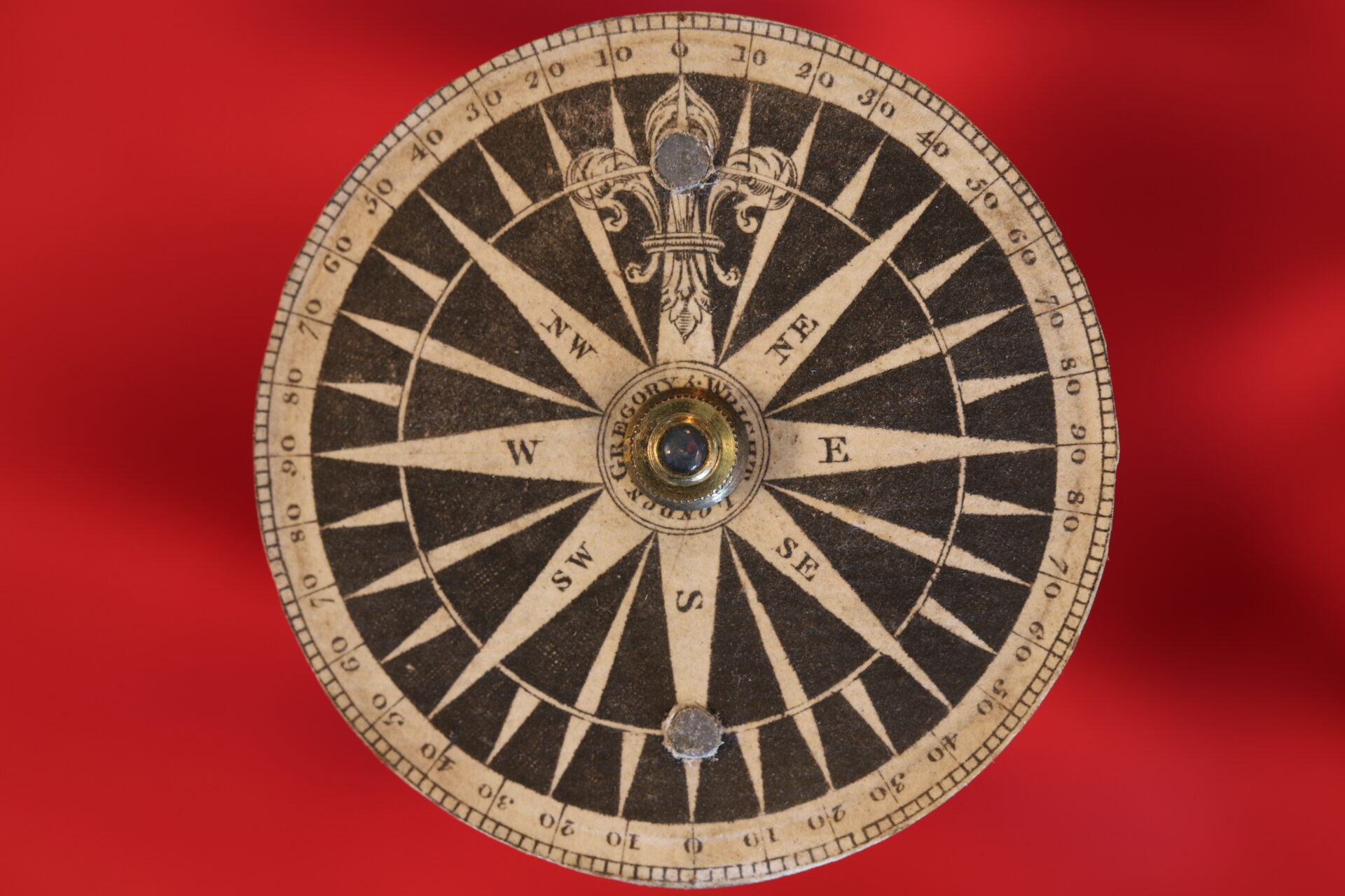 Image of card from Gregory & Wright Gimballed Mariners Compass c1785