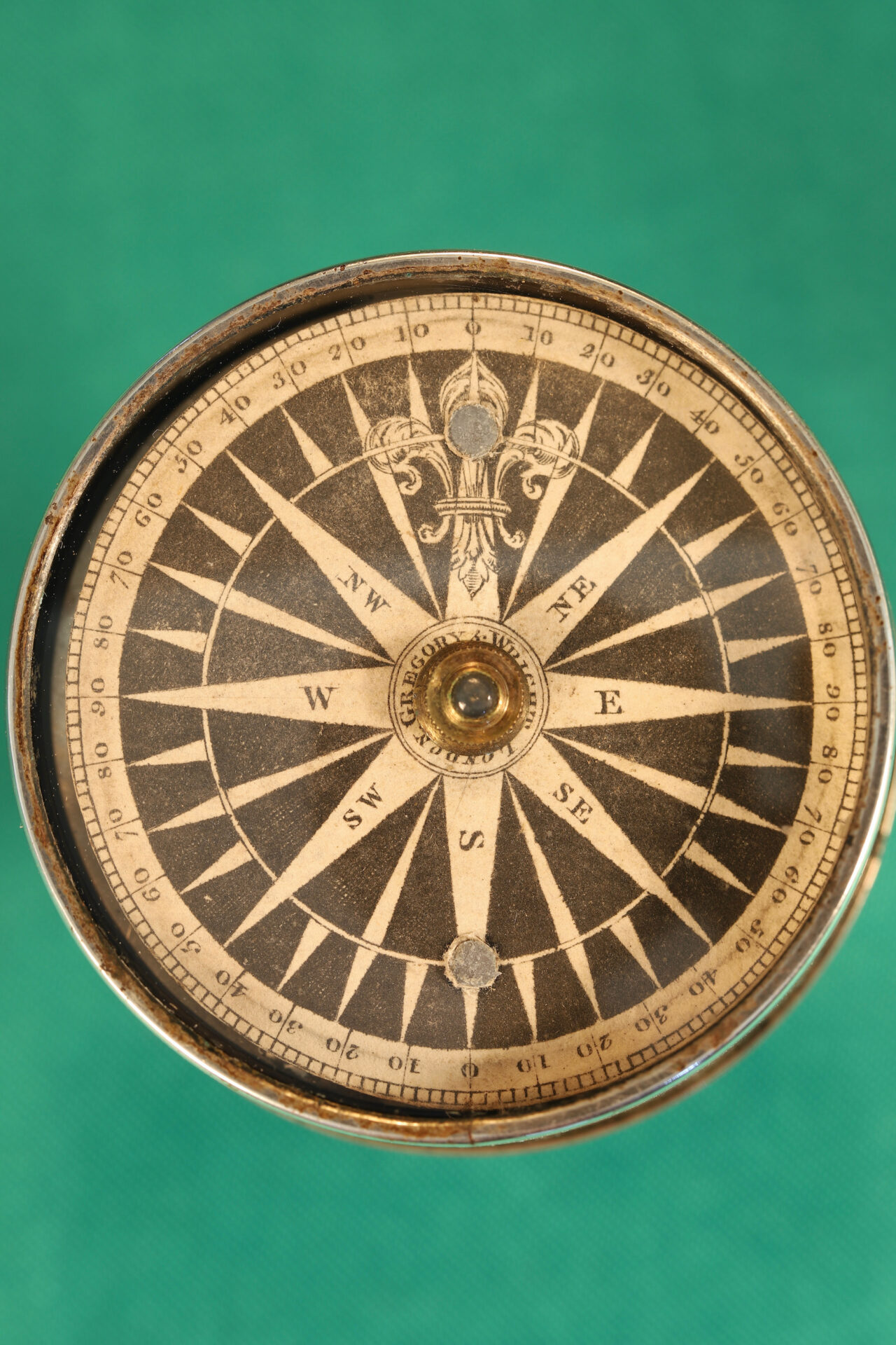 Image of dial of Gregory & Wright Gimballed Mariners Compass c1785