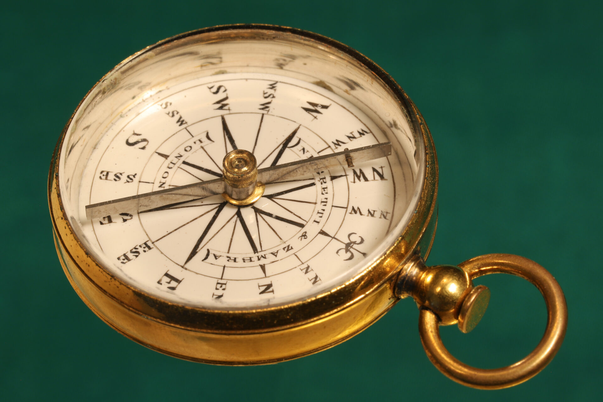 Image of Negretti & Zambra Gilt Brass Pocket Compass c1870 showing transit lock