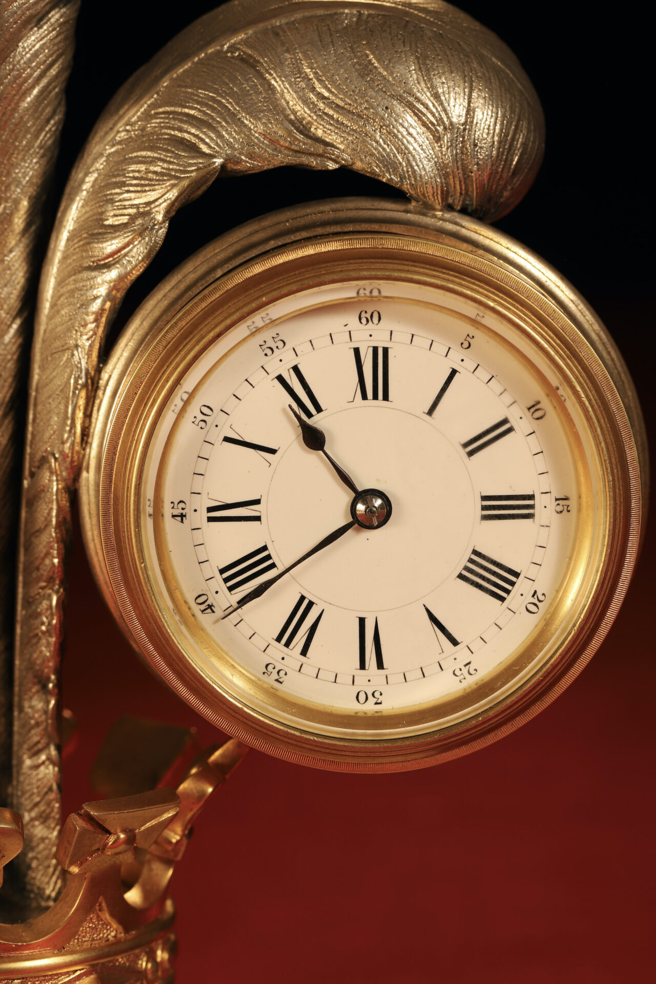 Close up of clock from Prince of Wales Feathers Desk Compendium c1880