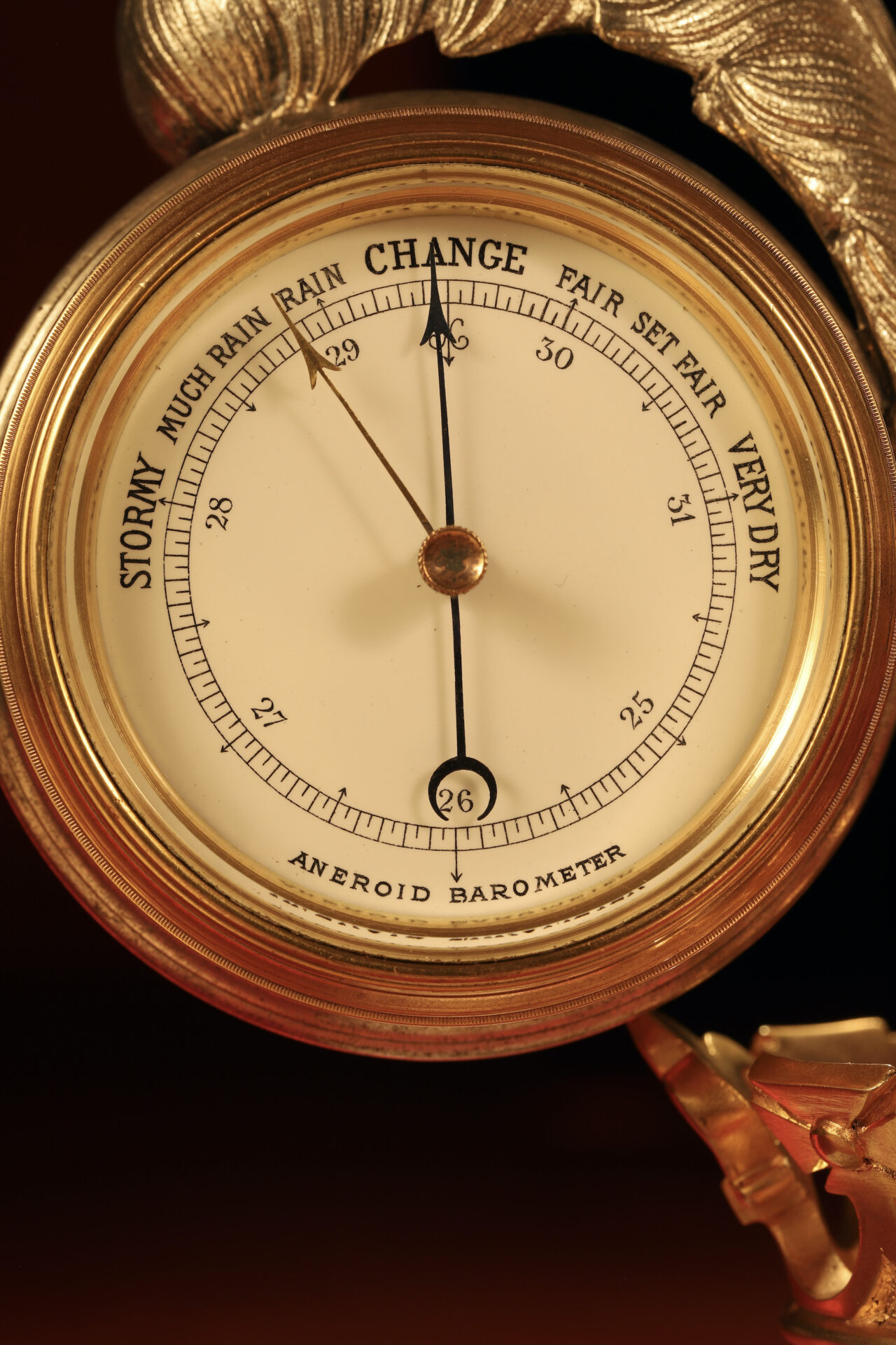 Close up of barometer from Prince of Wales Feathers Desk Compendium c1880