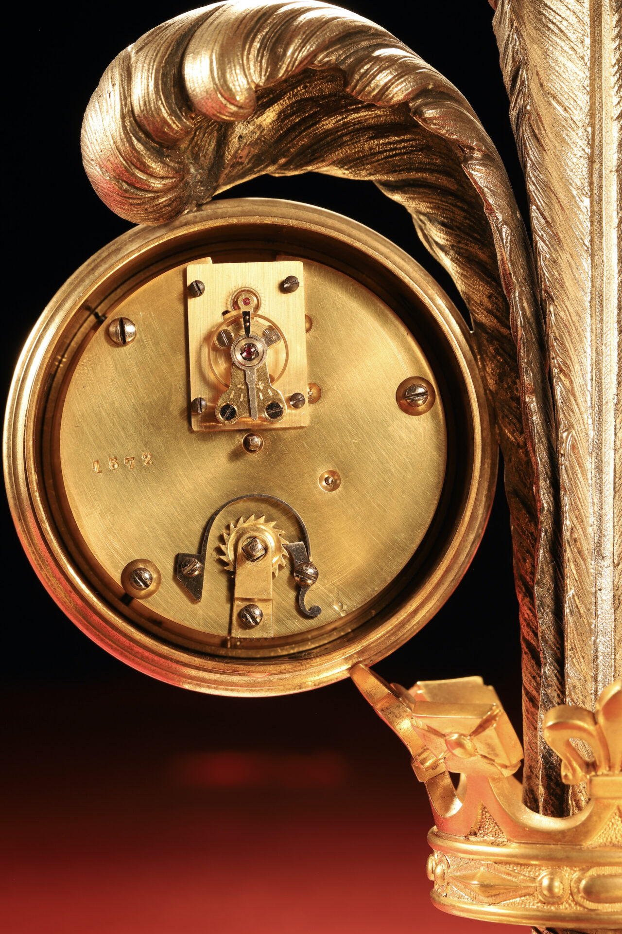 Close up of reverse of clock from Prince of Wales Feathers Desk Compendium c1880