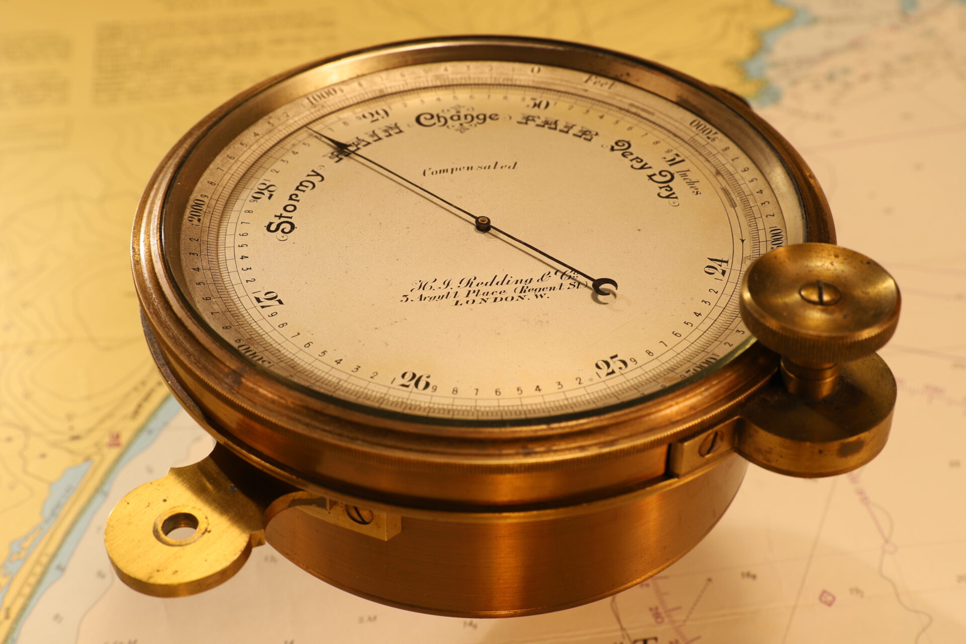 Image of Short & Mason Chart Table Barometer c1906 taken from front lefthand side