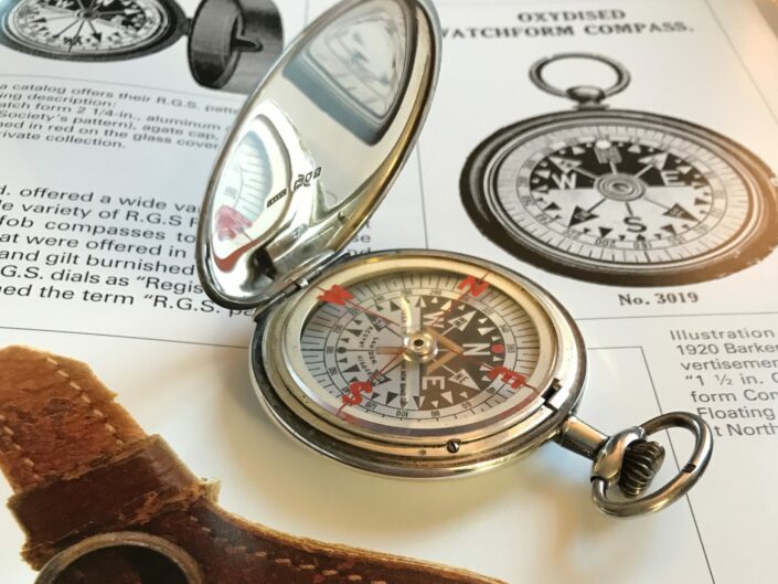 SILVER HUNTER CASED COMPASS WITH RGS DIAL BY BARKER c1913