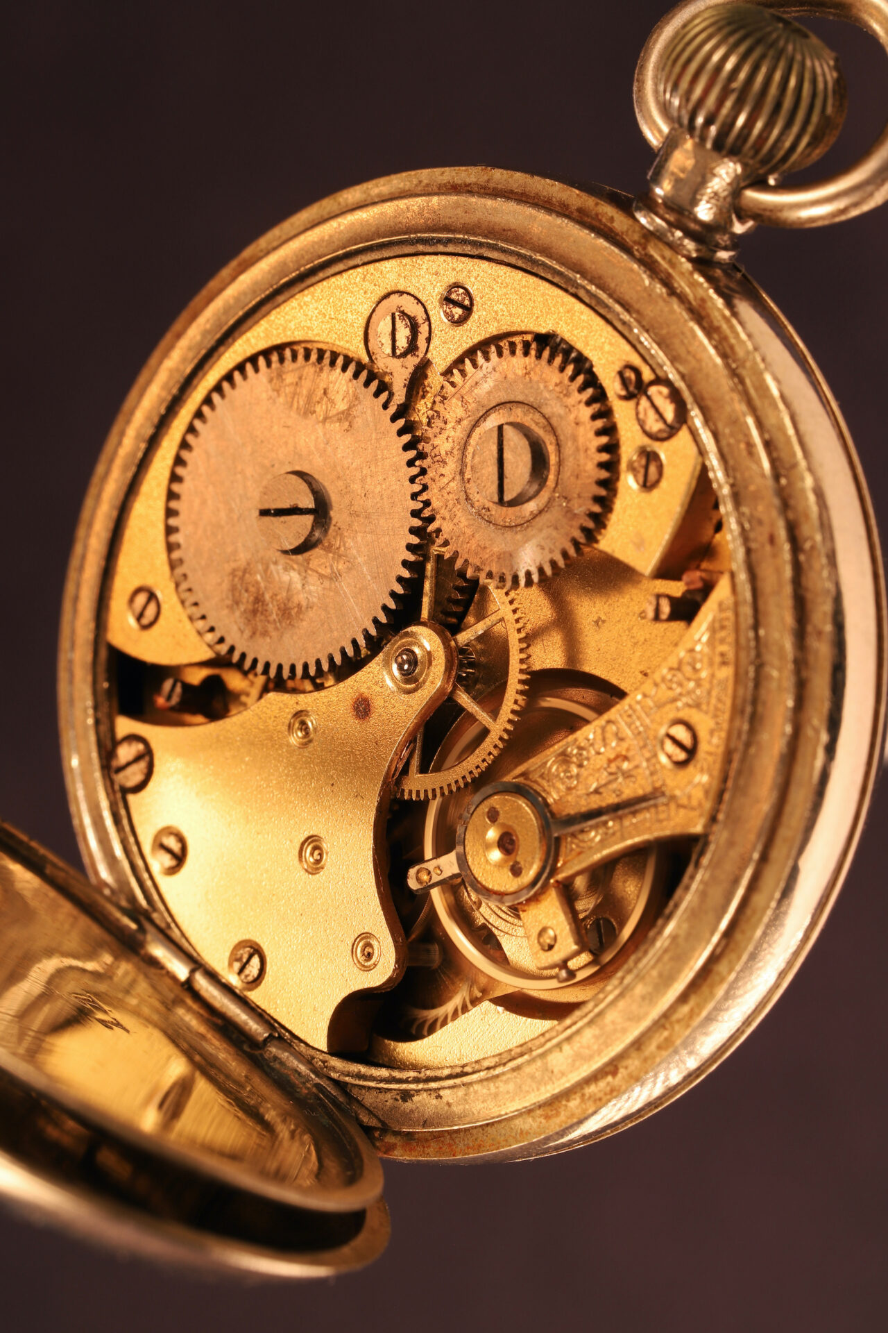 Image of movement from pocket watch of Cut Glass Inkwell Desk Compendium
