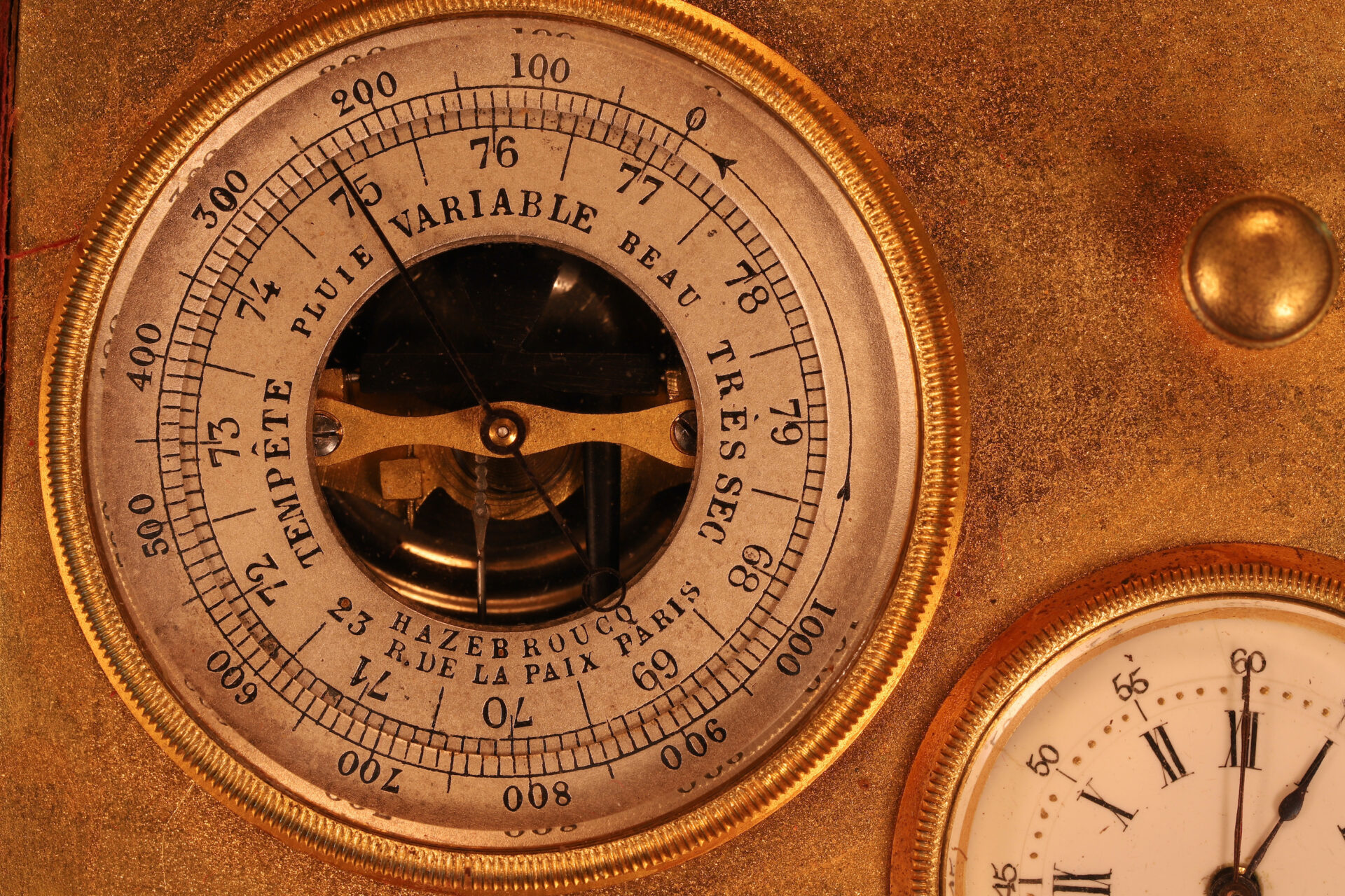 Close up of barometer from French Travel Compendium Retailed by Hazebroucq c1900