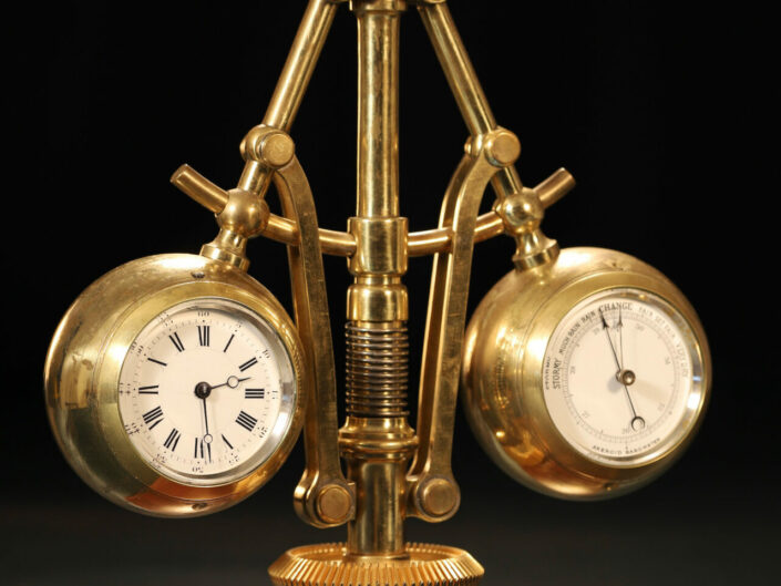 RARE FRENCH INDUSTRIAL NOVELTY CLOCK AND BAROMETER DESK COMPENDIUM c1880