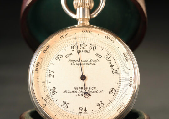 VERY GOOD SILVER POCKET BAROMETER ALTIMETER RETAILED BY ASPREY c1905 – Sold