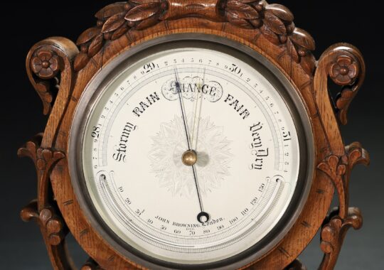 WALL BAROMETER BY BROWNING No 1028 IN CARVED OAK CASE c1880 – ARCHIVE