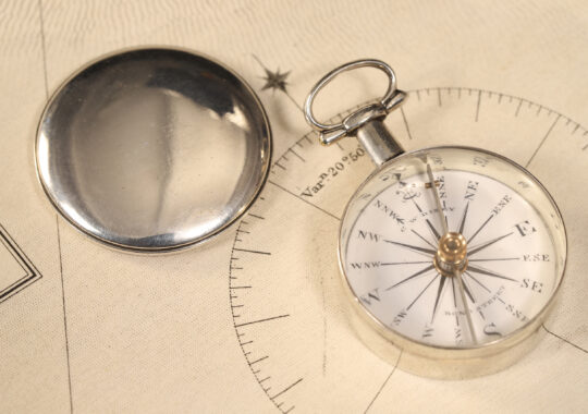 VERY SCARCE AND IMPORTANT SILVER LONG NECKED COMPASS BY BARKER FOR SIMMS RETAILED BY DIXEY c1842