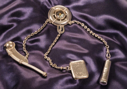 ANTIQUE SILVER CHATELAINE WITH NAUTICAL THEME BY SAUNDERS & SHEPHERD c1895