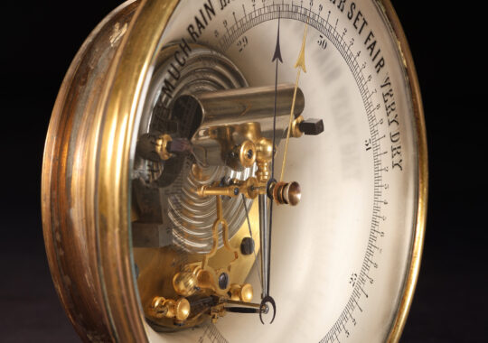 ANTIQUE OPEN FACED 8″ DIAMETER BAROMETER BY HÜE c1890