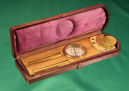 ANTIQUE BOXWOOD & BRASS RULE CLINOMETER WITH COMPASS BY JAMES PARKES c1850