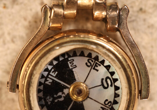 ANTIQUE 9CT GOLD & BLOODSTONE COMPASS SPINNER BY MATTHEW WILCOX c1901