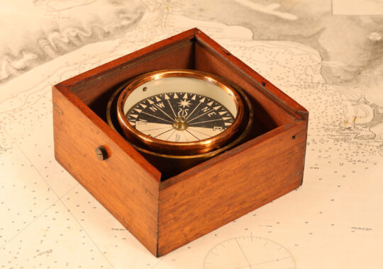 VICTORIAN GIMBALLED SINGER’S PATENT MARINE COMPASS BY FRANCIS BARKER c1870